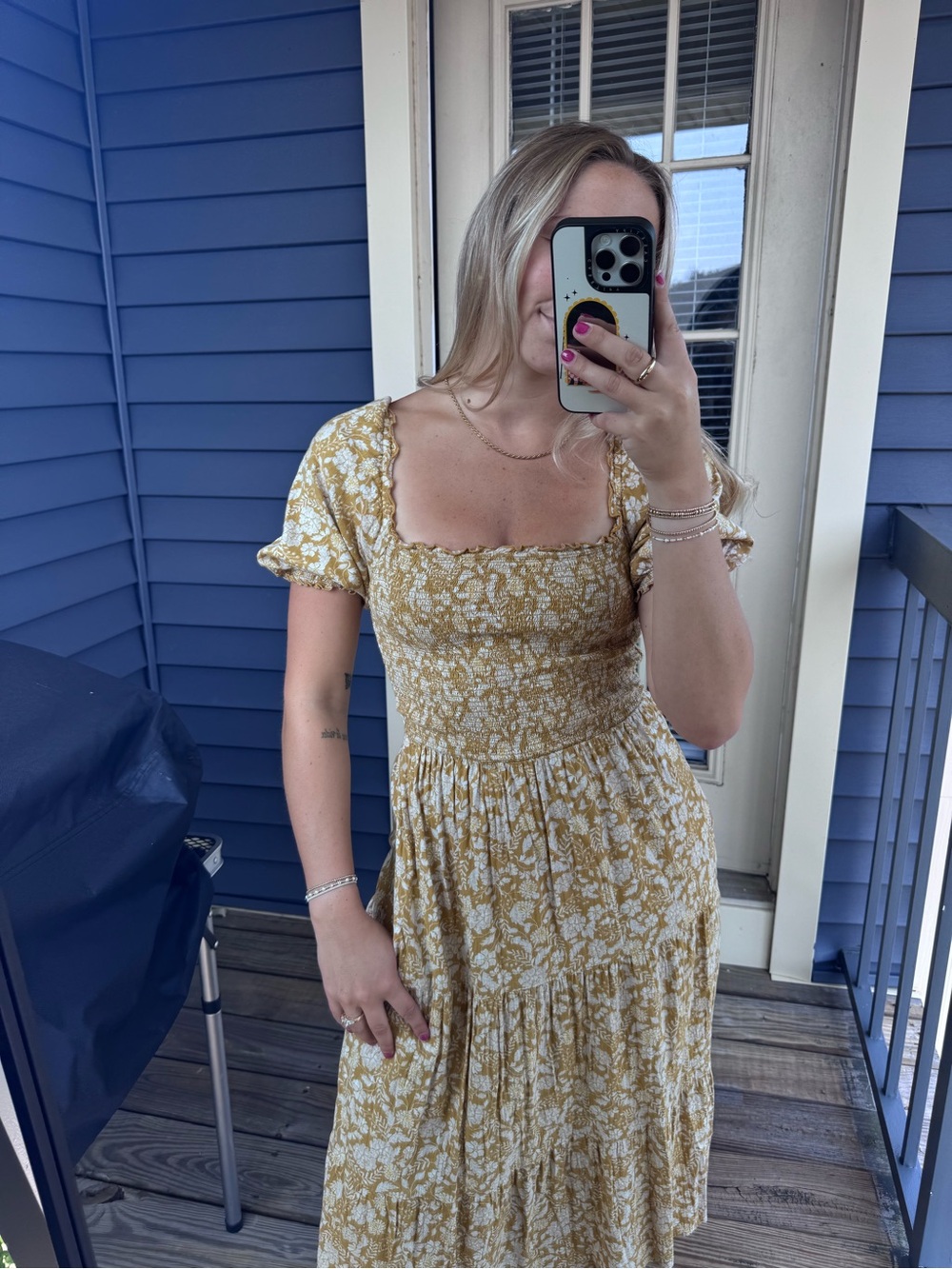 Smocked Floral Maxi Dress in Yellow